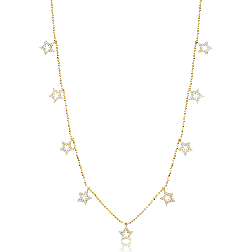 Star Design CZ Stone Shaker Silver Necklace