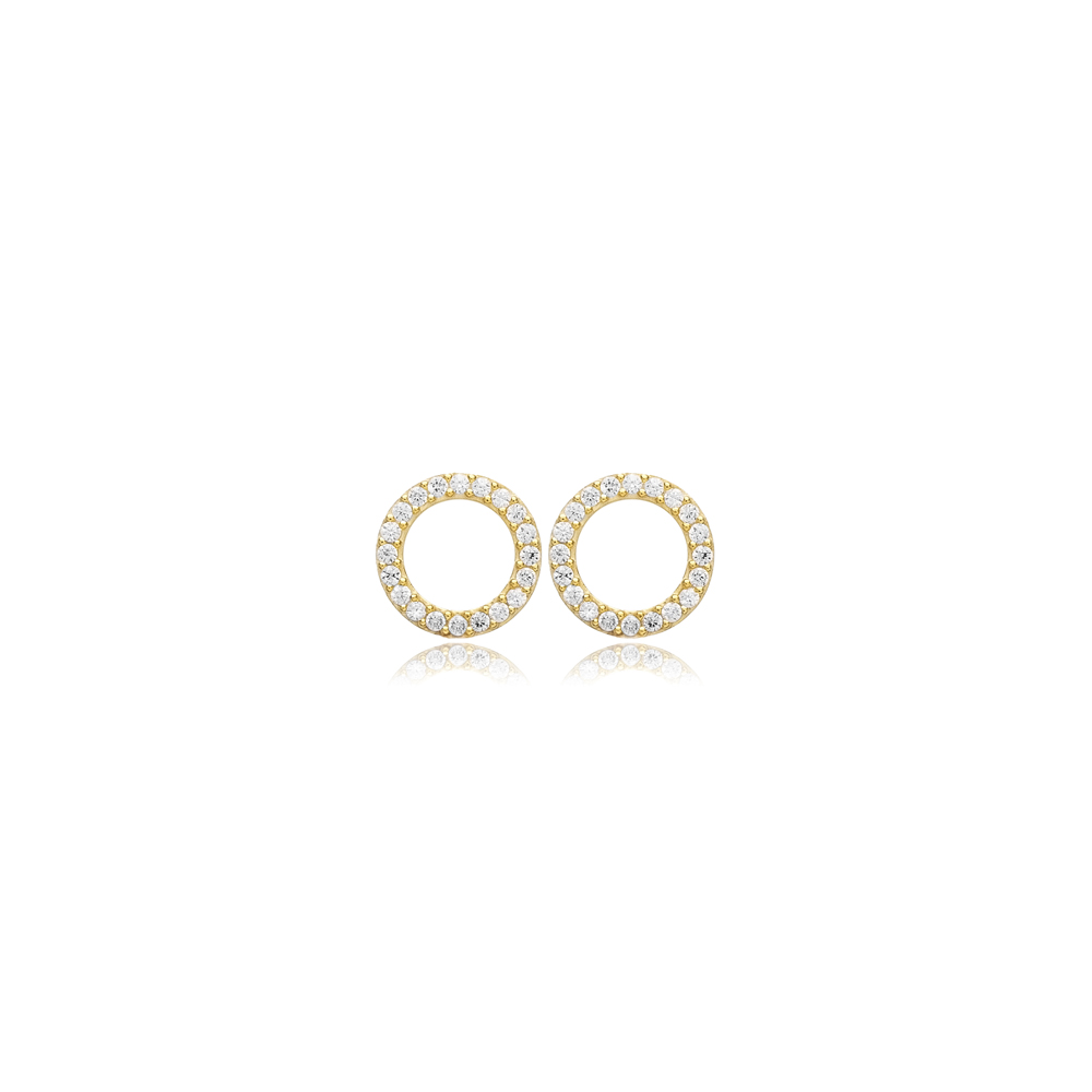 Round Design Zircon 925 Stud Earrings