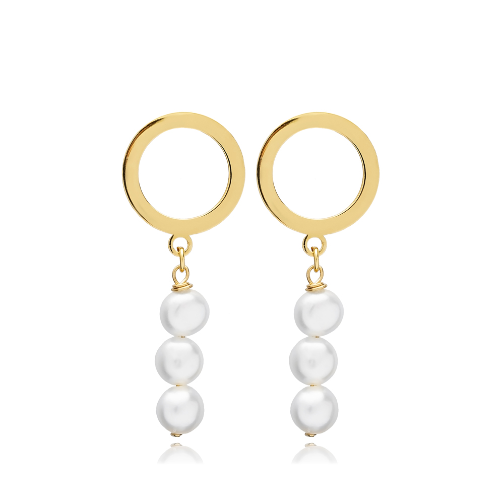 Triple Pearl Hollow Silver Stud Earring