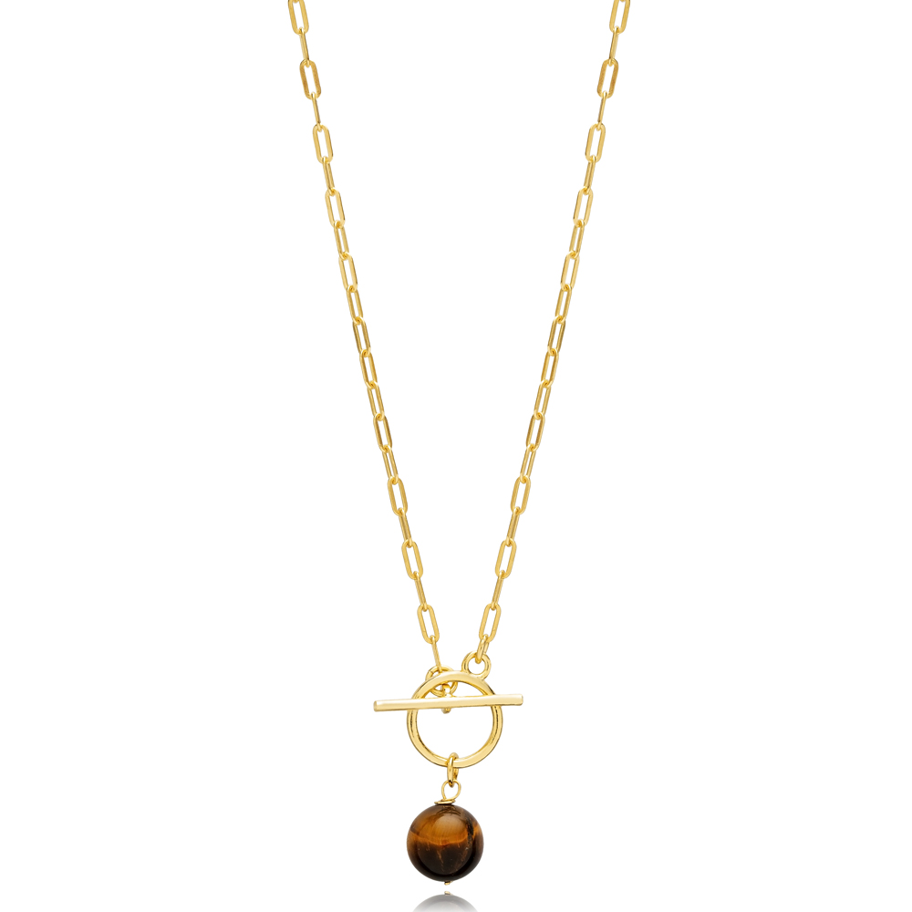 Tiger Eye Stone Unique Lock Charm Necklace