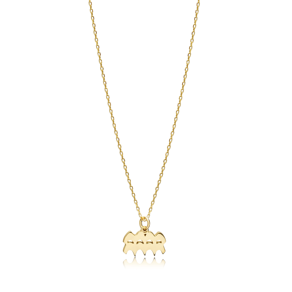 Aquarius Zodiac Sign Plain Silver Charm Necklace