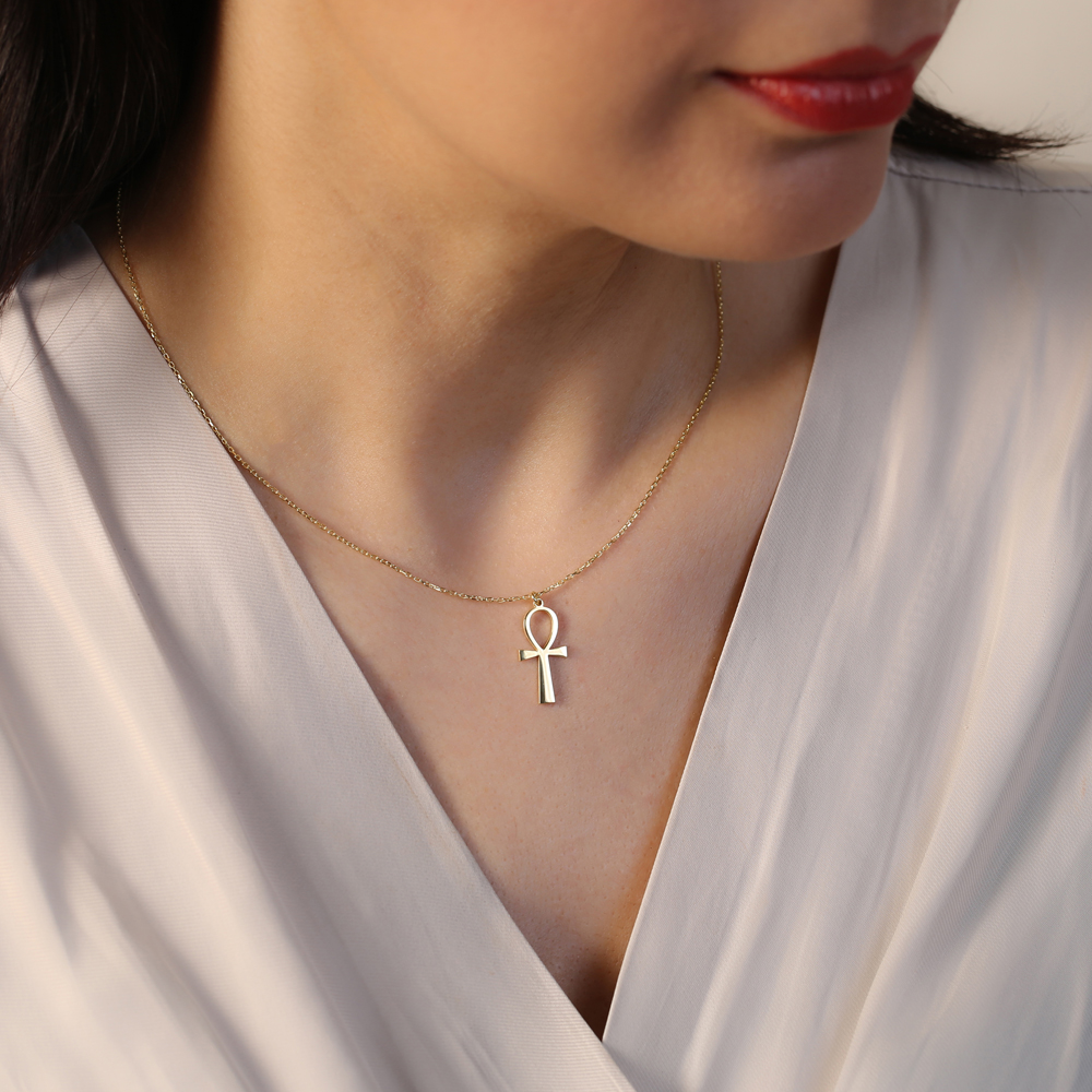 Ankh Design Plain Silver Charm Necklace