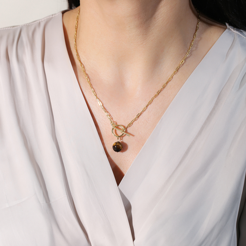 Tiger Eye Stone Unique Lock Charm Necklace