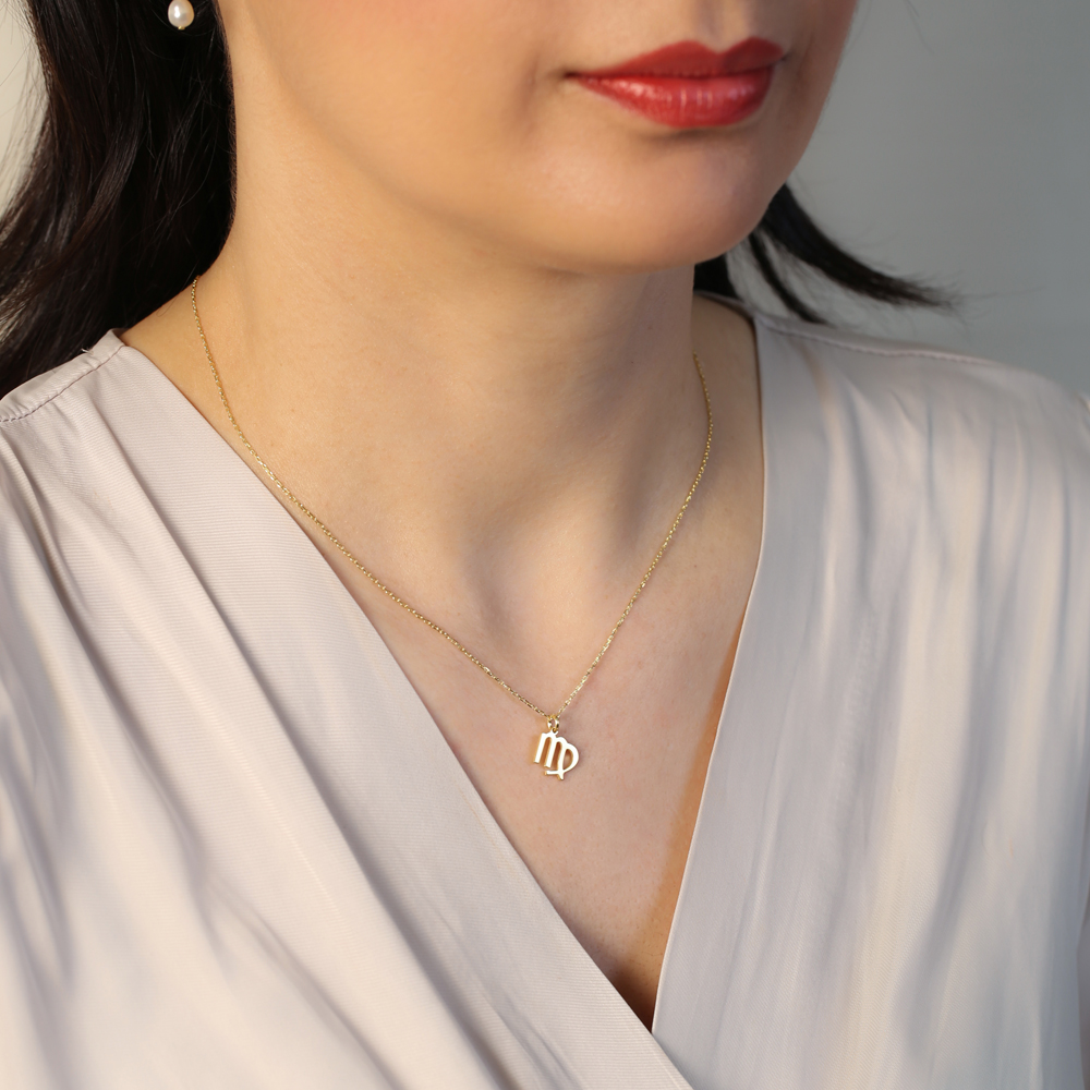 Virgo Zodiac Sign Plain Silver Charm Necklace