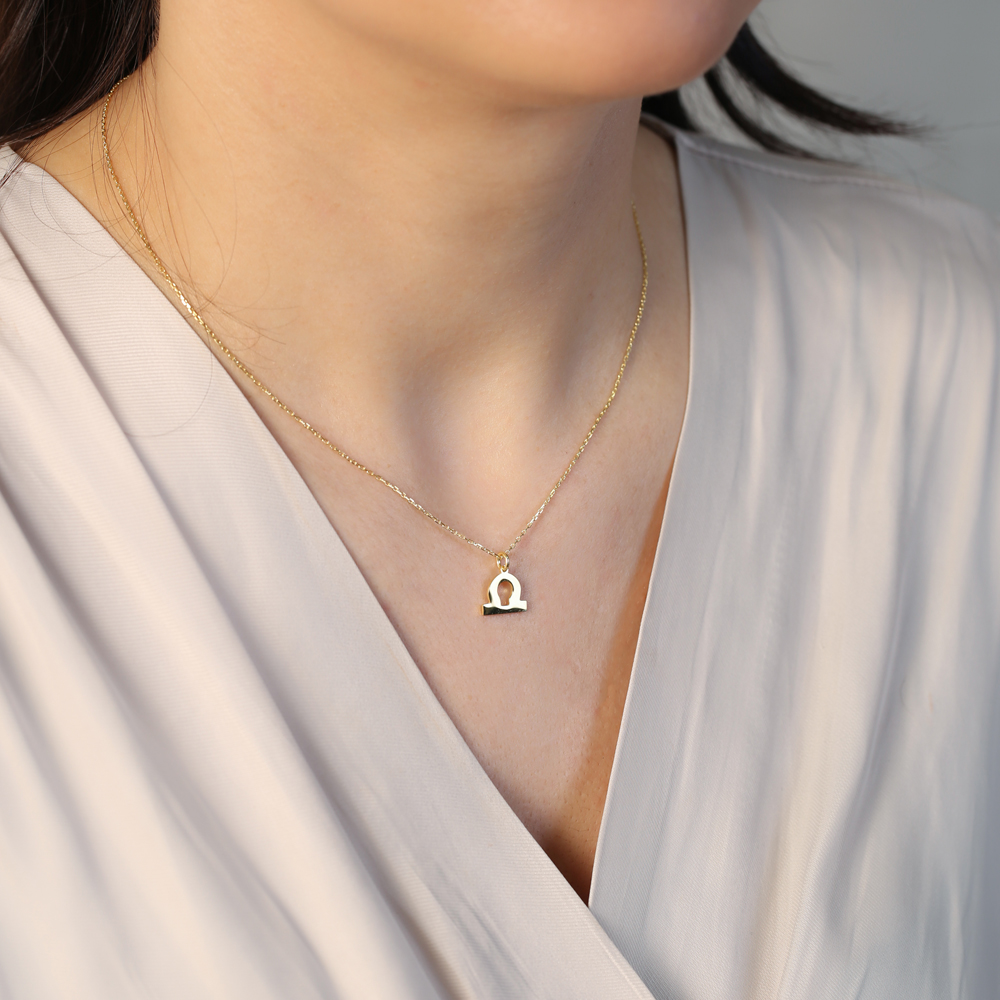 Libra Zodiac Sign Plain Silver Charm Necklace