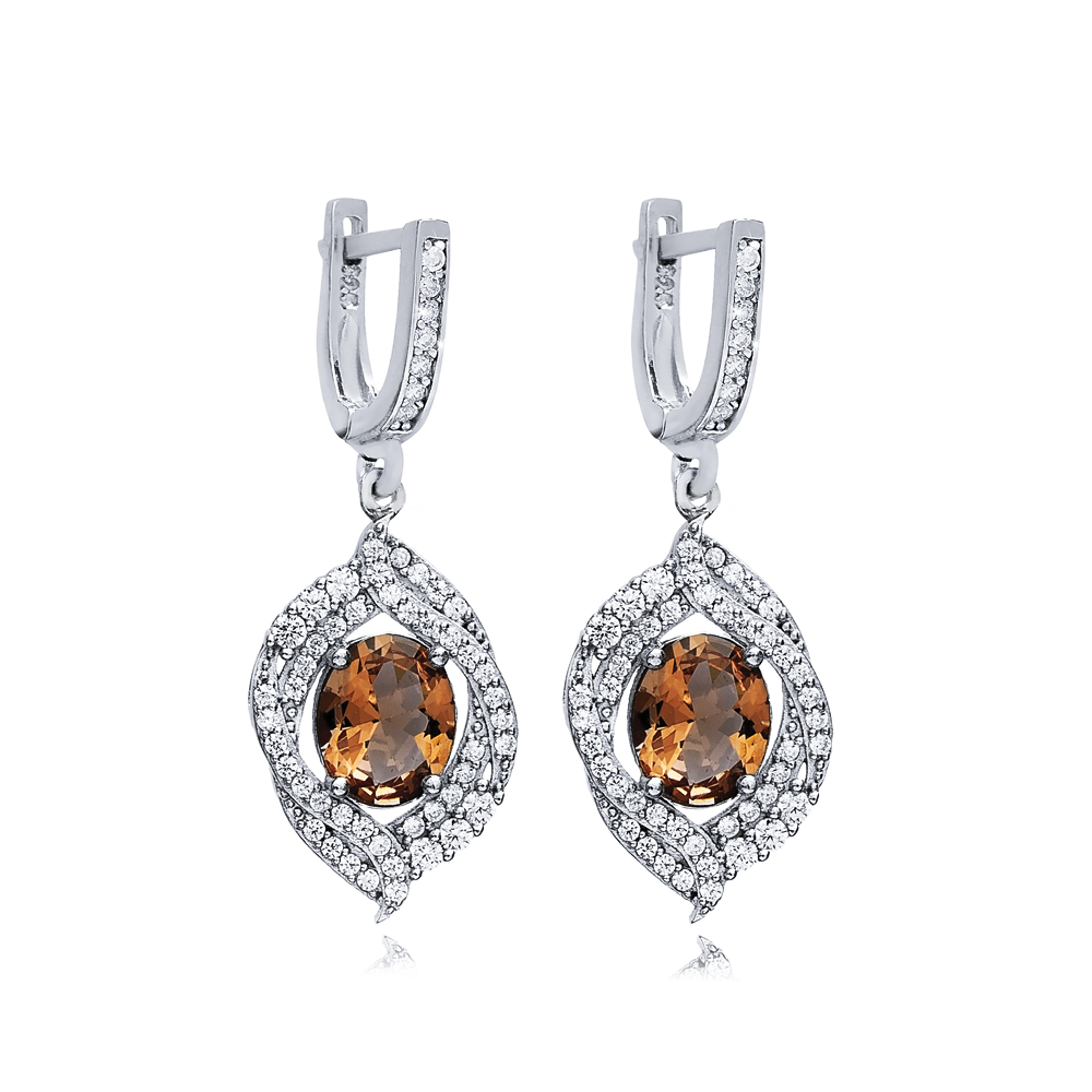 CZ Stone Oval Silver Dangle Zultanite Earrings