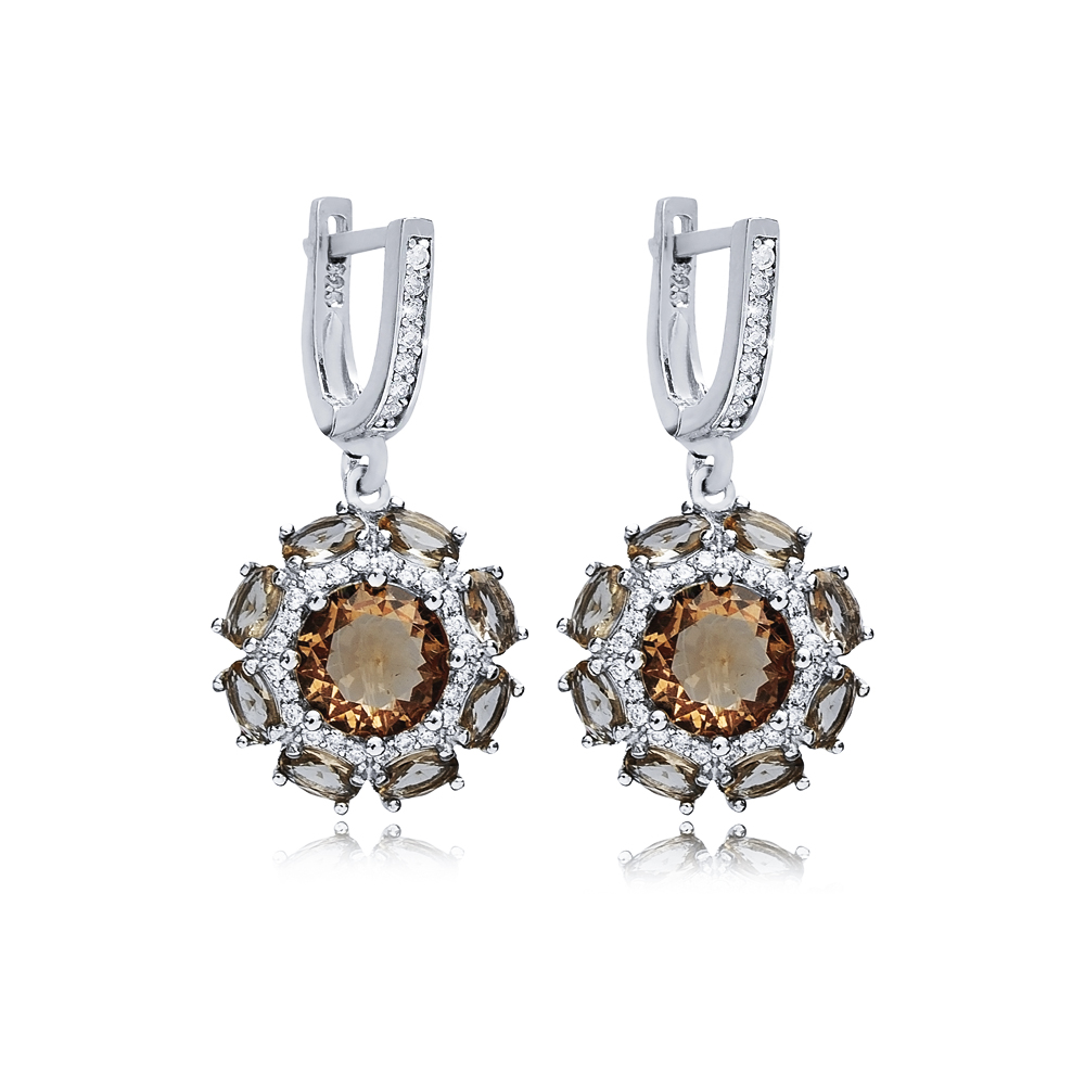 Round Design Elegant Silver Dangle Zultanite Earrings