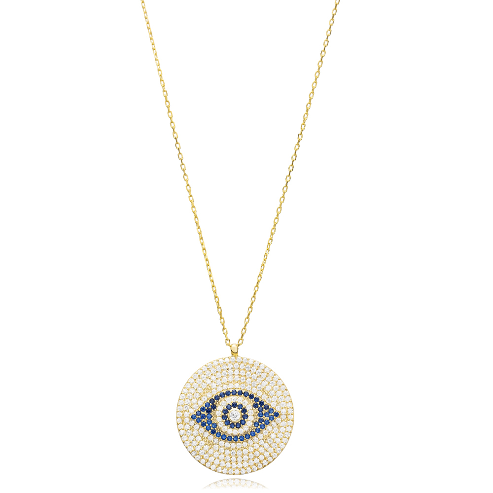 Round Shape Evil Eye Silver Charm Necklace