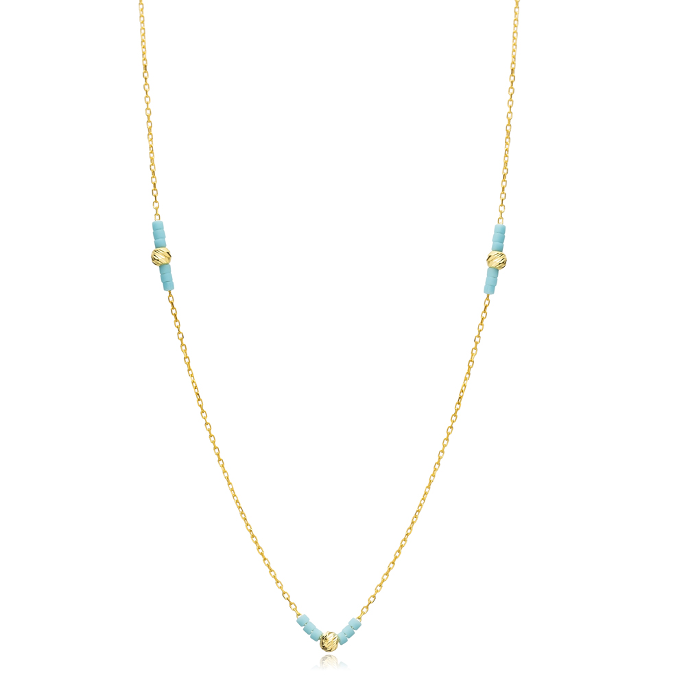 Minimalist Turquoise Beads Silver Necklace
