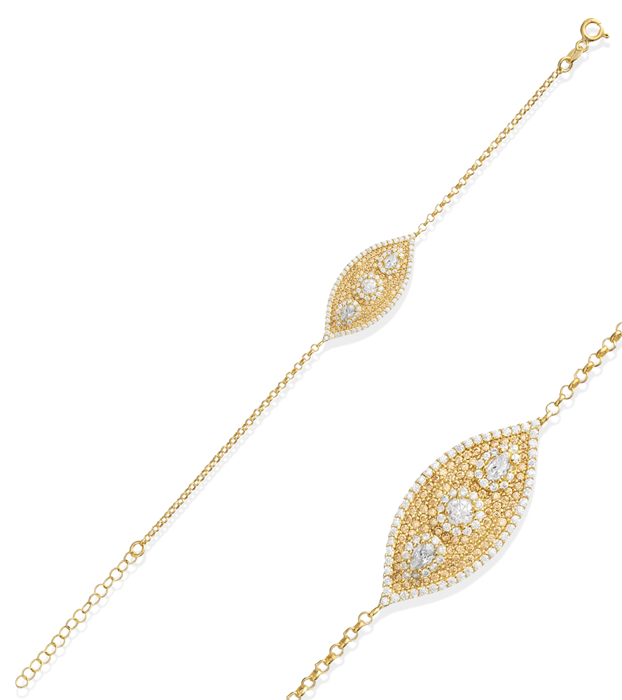 Evil Eye Shape CZ Stone Whosale Silver Bracelet
