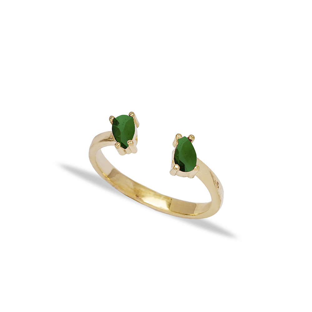 Emerald Stone Pear Adjustable Ring 925 Silver Sterling Jewelry