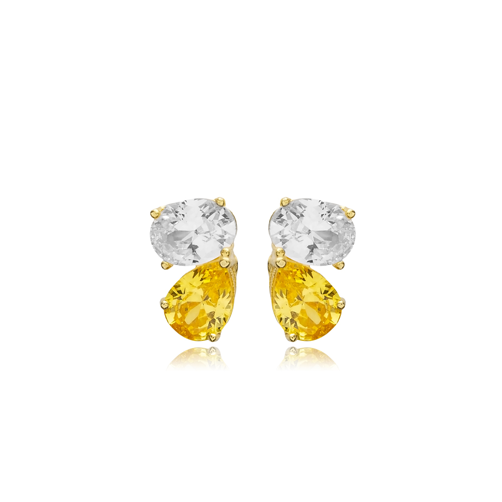 Citrine CZ Oval Baguette 925 Stud Earrings
