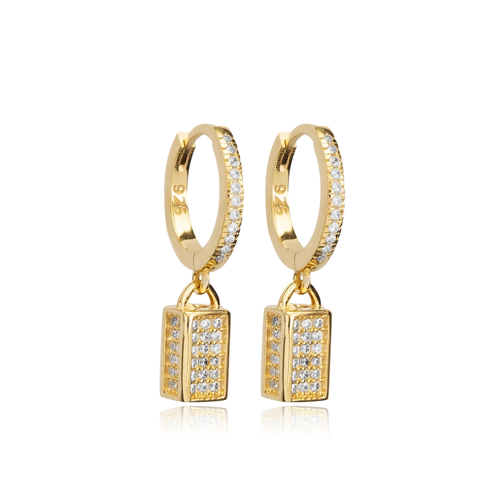 Geometric Shape CZ Stone Dangle Earrings