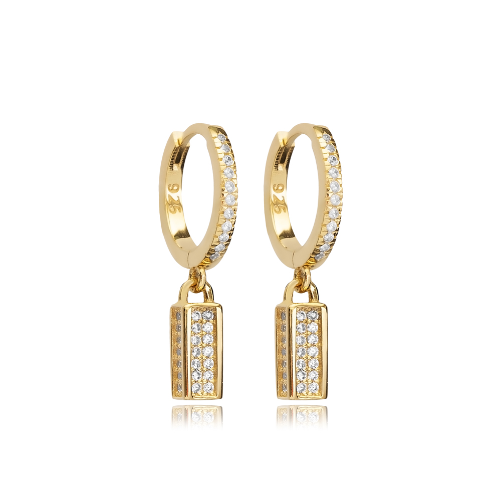 Geometric Design CZ Stone Dangle Earrings