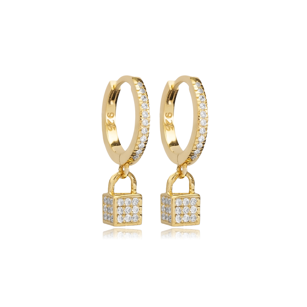 Cube Design CZ Stone Dangle Earrings