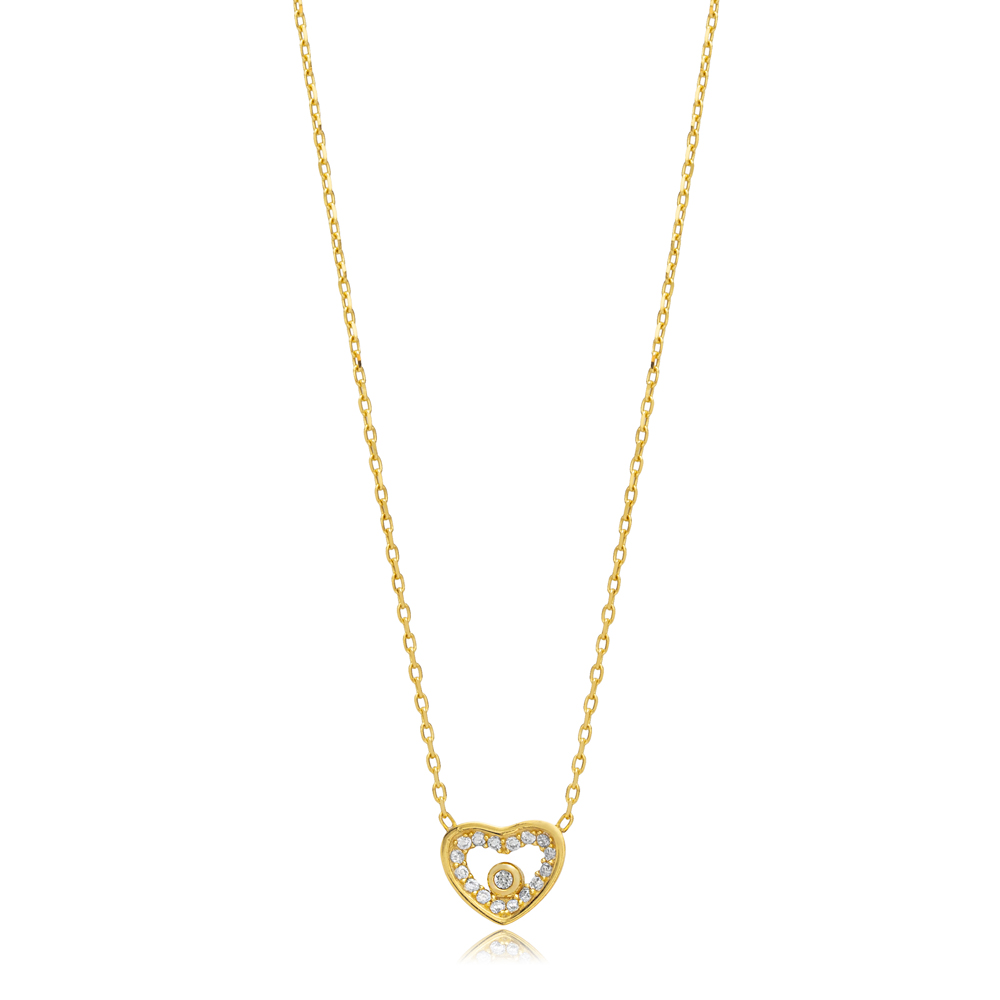 Tiny Heart Design CZ Stone Charm Necklace