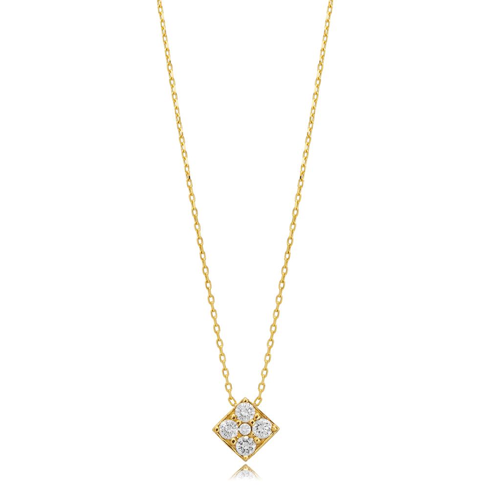 Minimalist Square Design CZ Charm Necklace