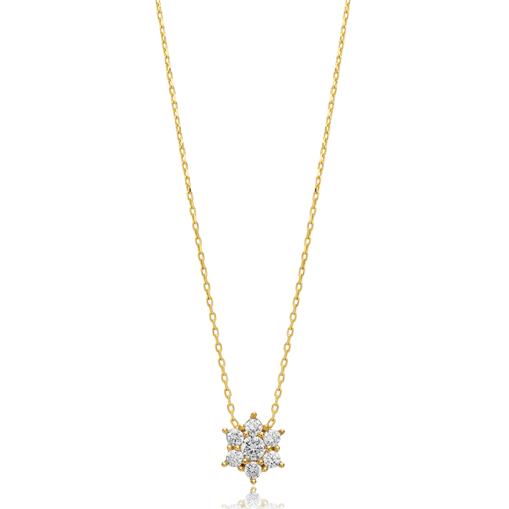 Shiny CZ Flower Design Charm Necklace