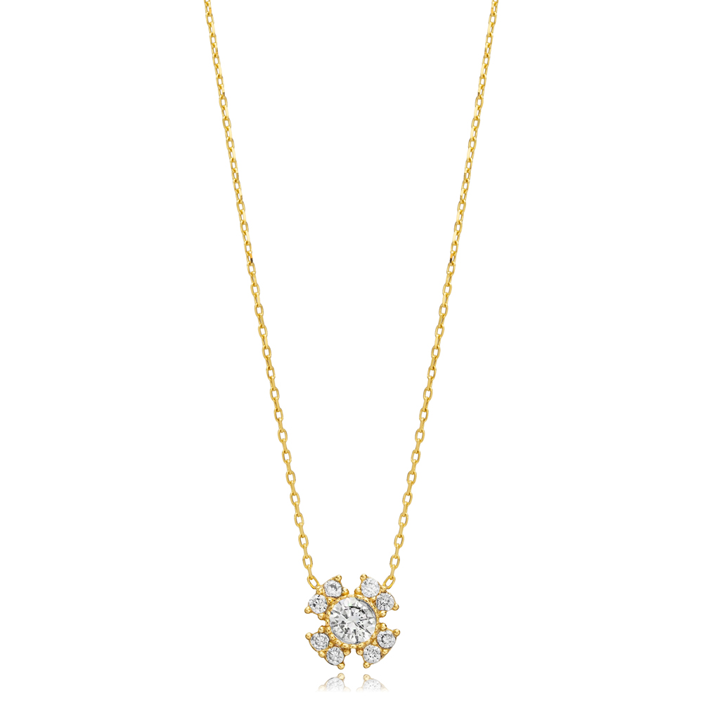 Flower Style CZ Stone Silver Charm Necklace