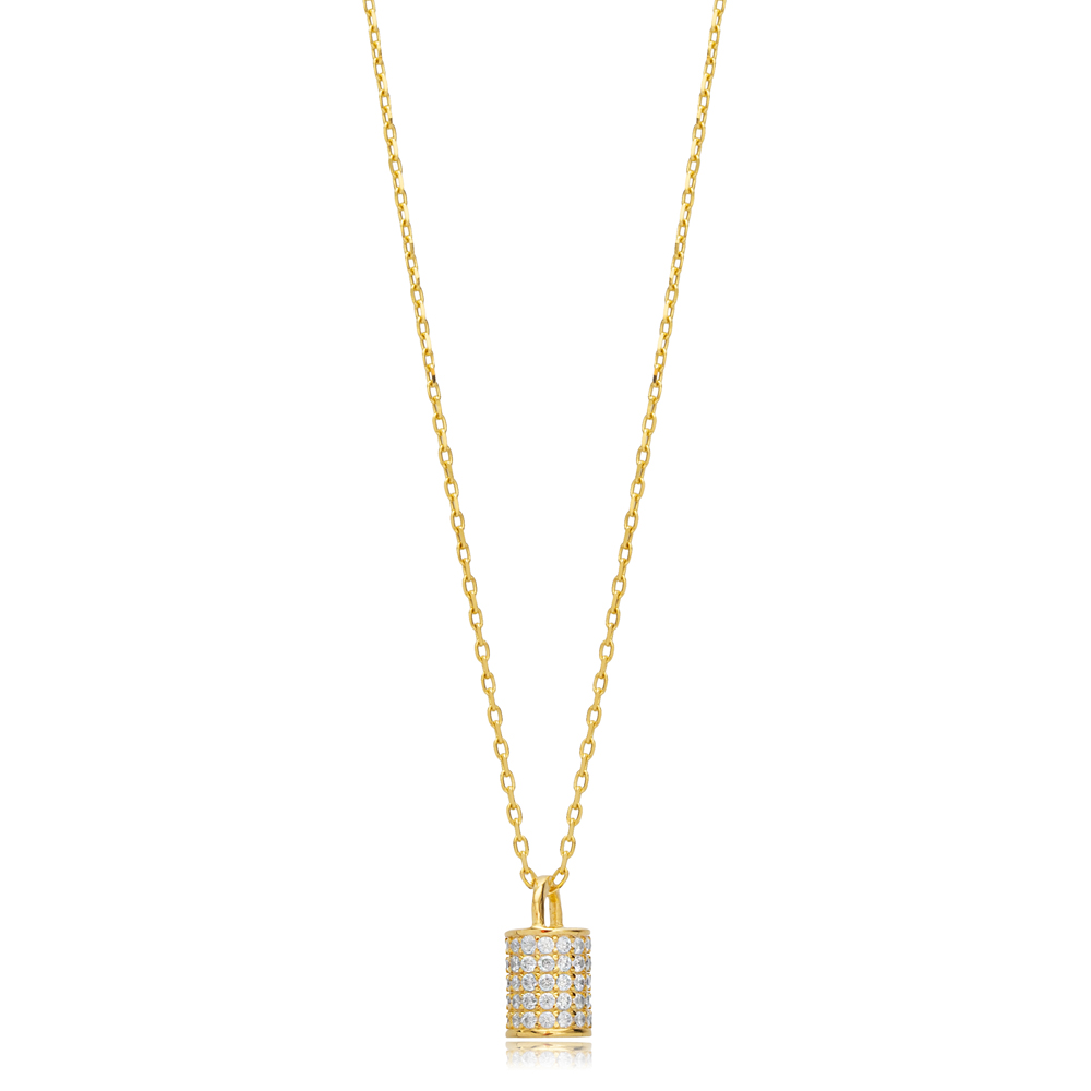 Cylinder Design CZ Stone Charm Necklace