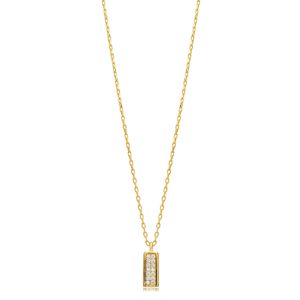 CZ Stone Rectangle Design Tiny Charm Necklace