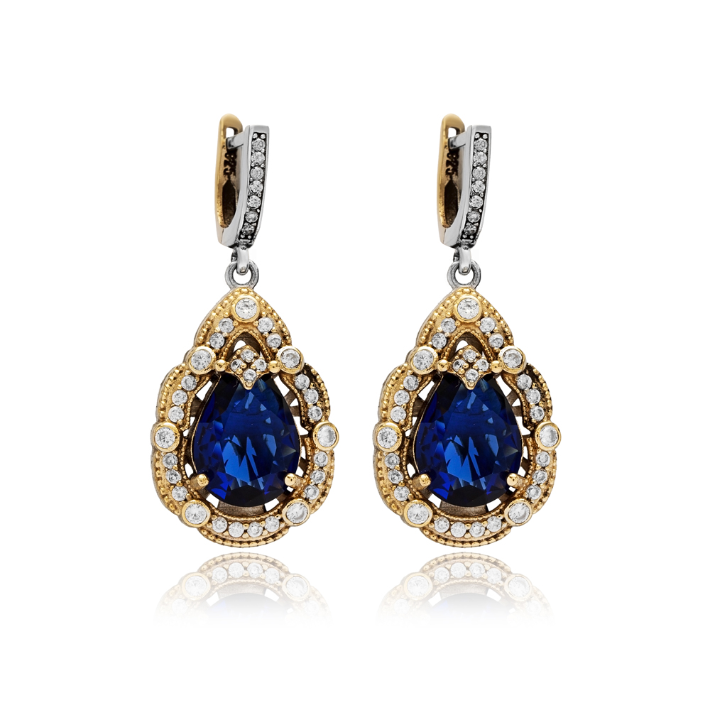 Sapphire CZ Pear Authentic Dangle Earrings