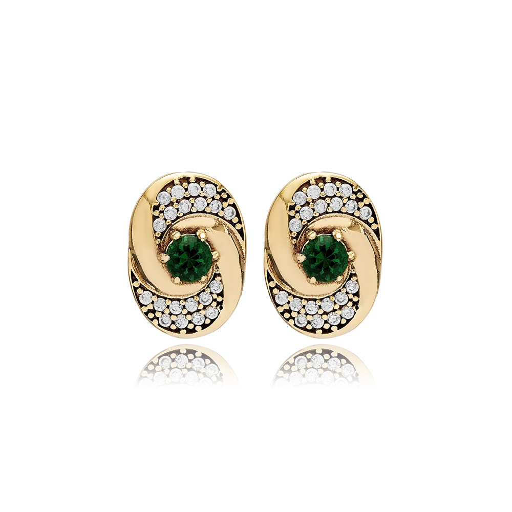 Emerald CZ Round Design Authentic Earrings