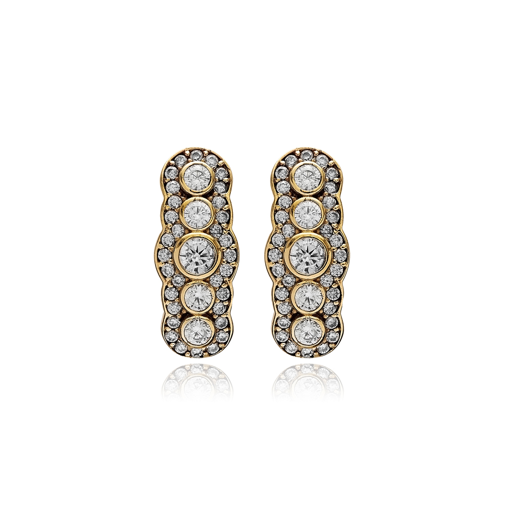 White CZ Round Design Authentic Earrings