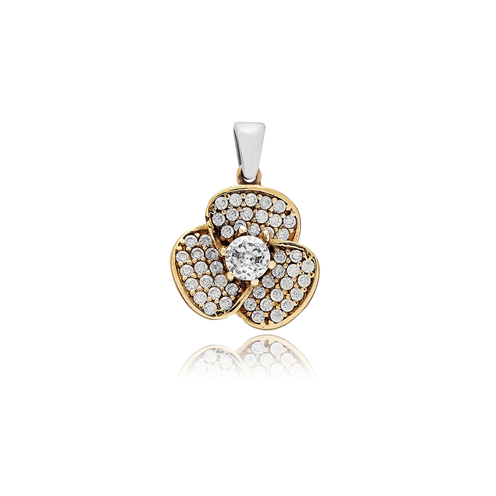 White CZ Flower Design Authentic Pendant