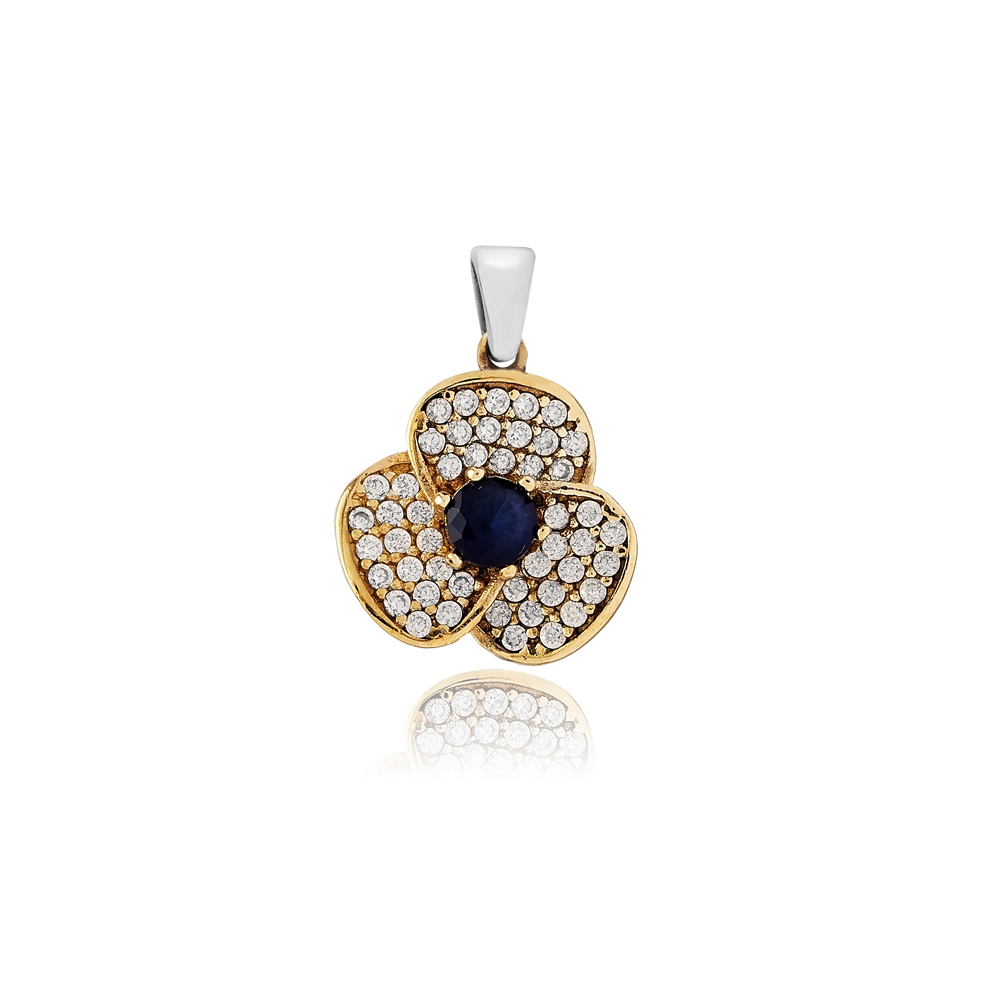 Sapphire CZ Flower Design Authentic Pendant