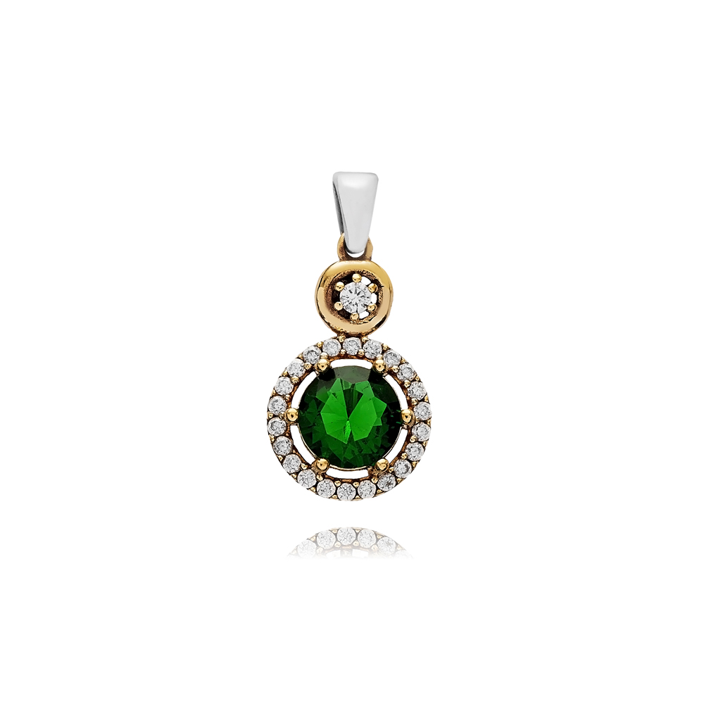 Emerald  Cz Round Shape Authentic Pendant