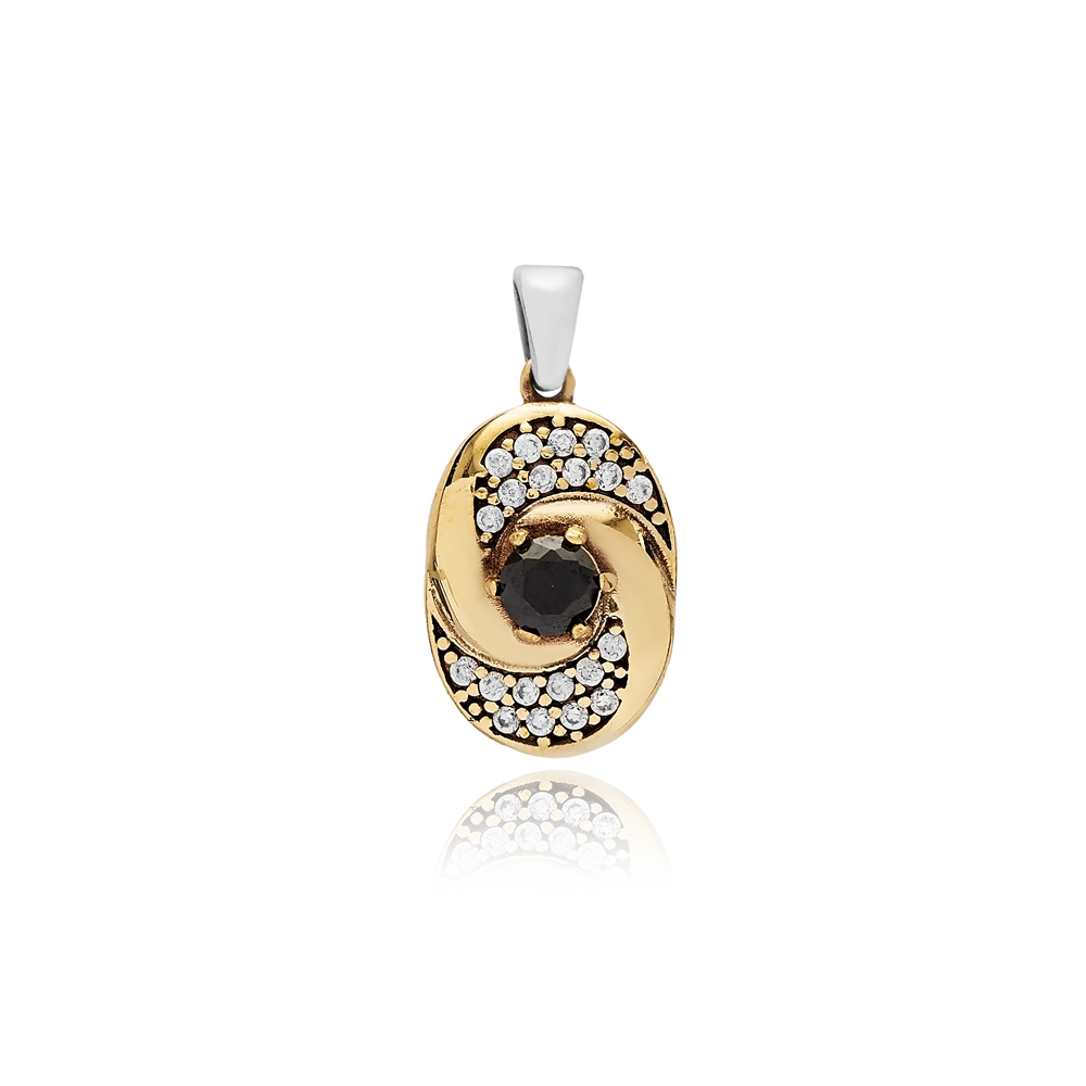 Black CZ Round Design Authentic Pendant