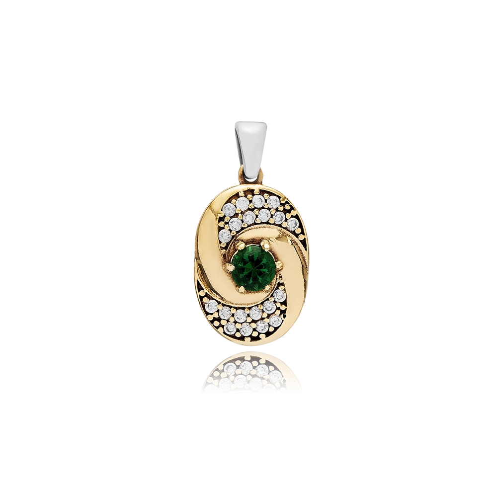 Emerald CZ Round Design Authentic Pendant
