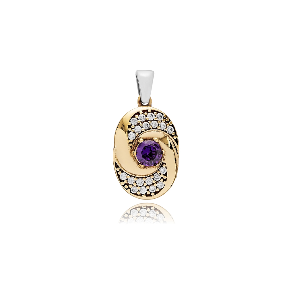 Amethyst CZ Round Design Authentic Pendant