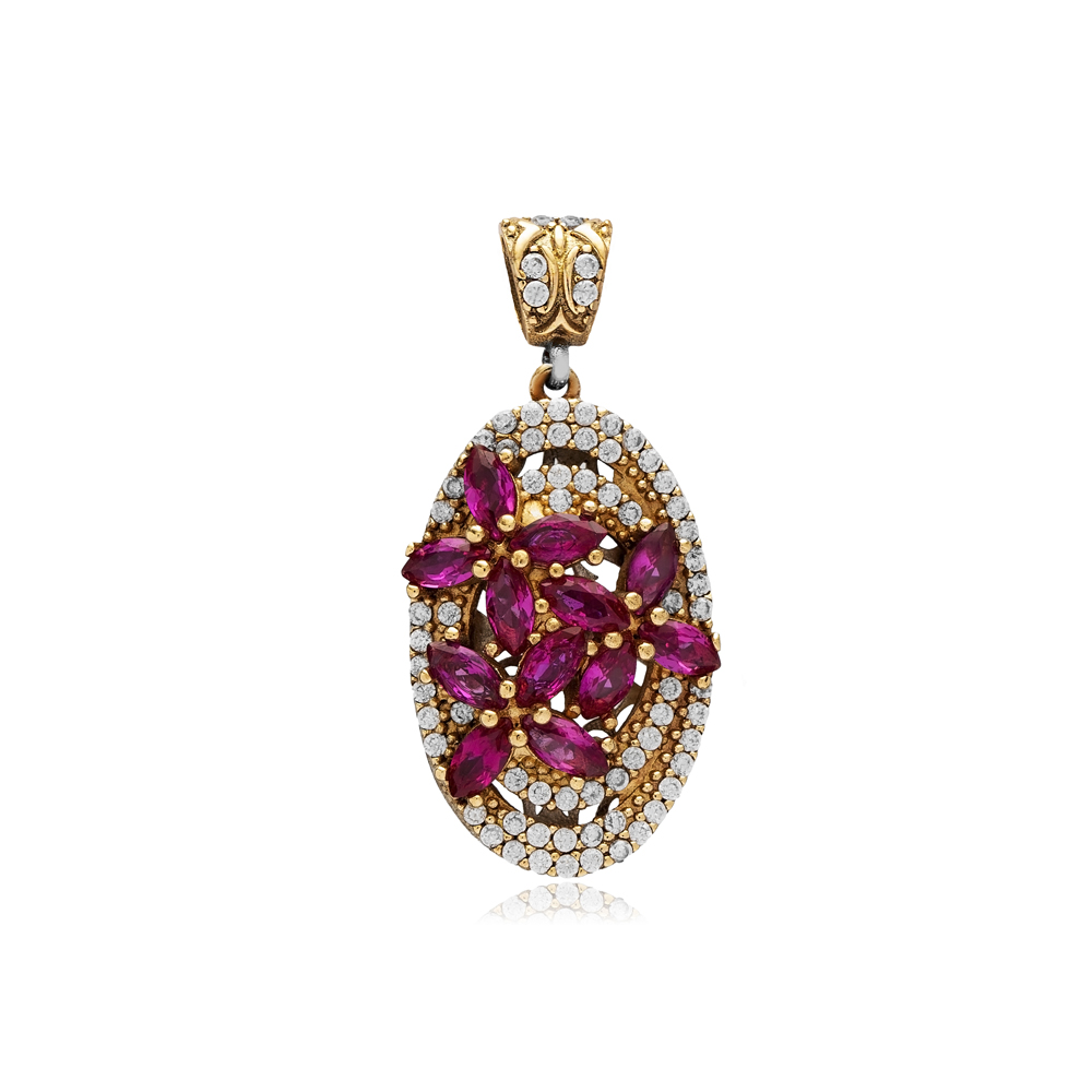 Ruby CZ Oval Turkish Authentic Pendant