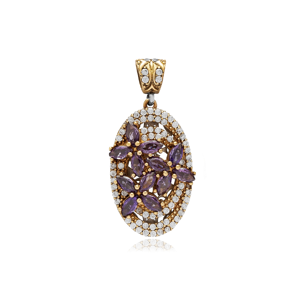 Amethyst CZ Oval Turkish Authentic Pendant
