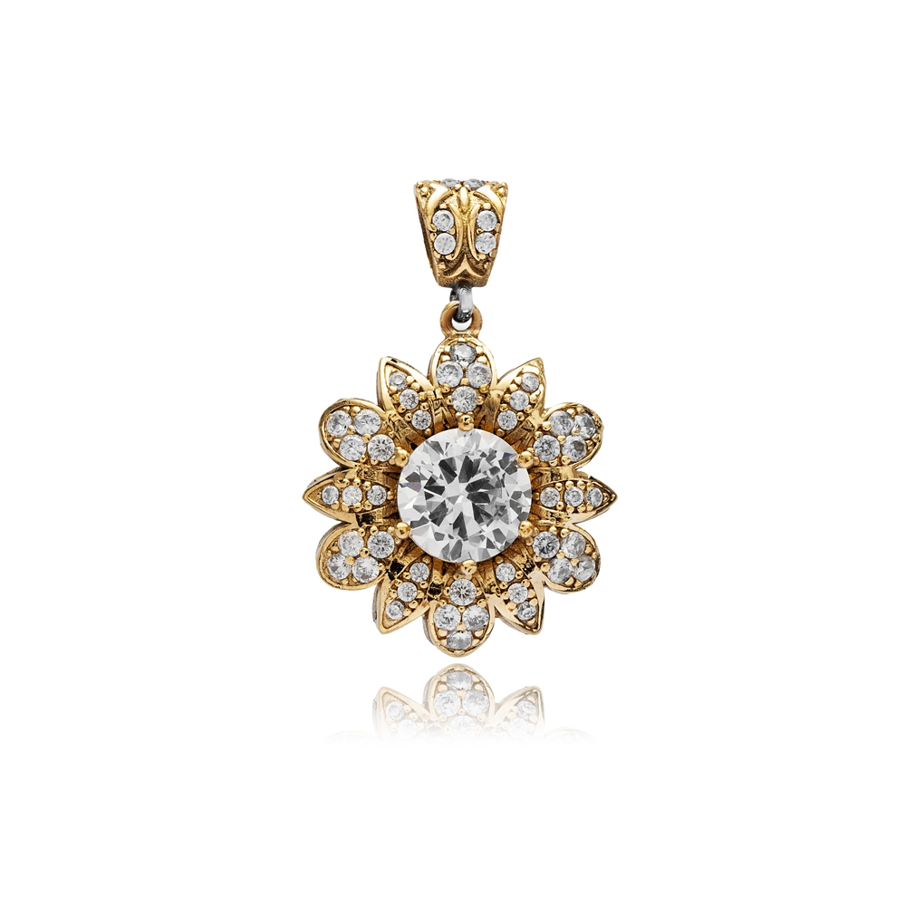 Flower Clear CZ Turkish Authentic Pendant