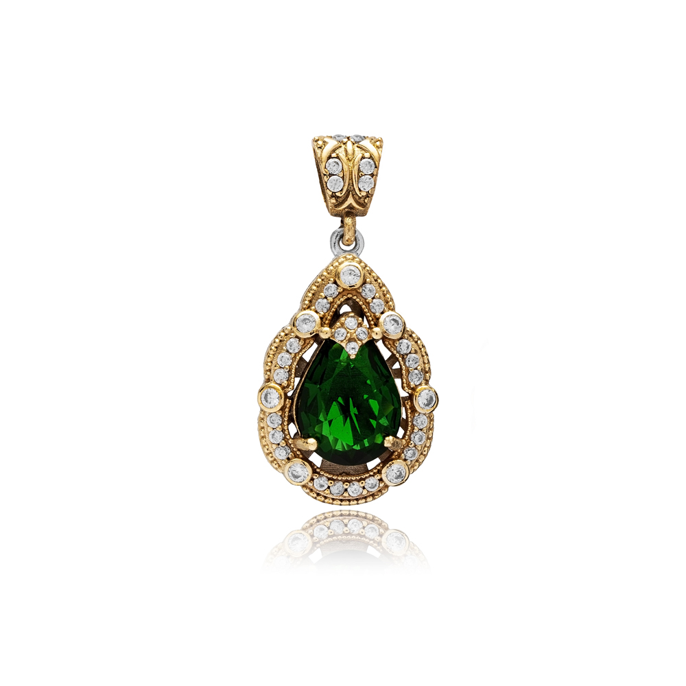 Emerald CZ Pear Shape Authentic Pendant