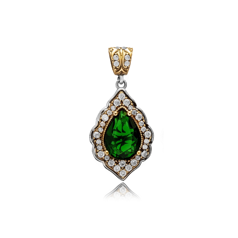 Emerald CZ Pear Design Authentic Pendant
