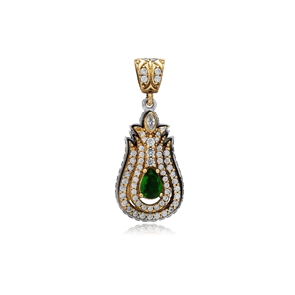 Emerald CZ Tulip Design Authentic Pendant