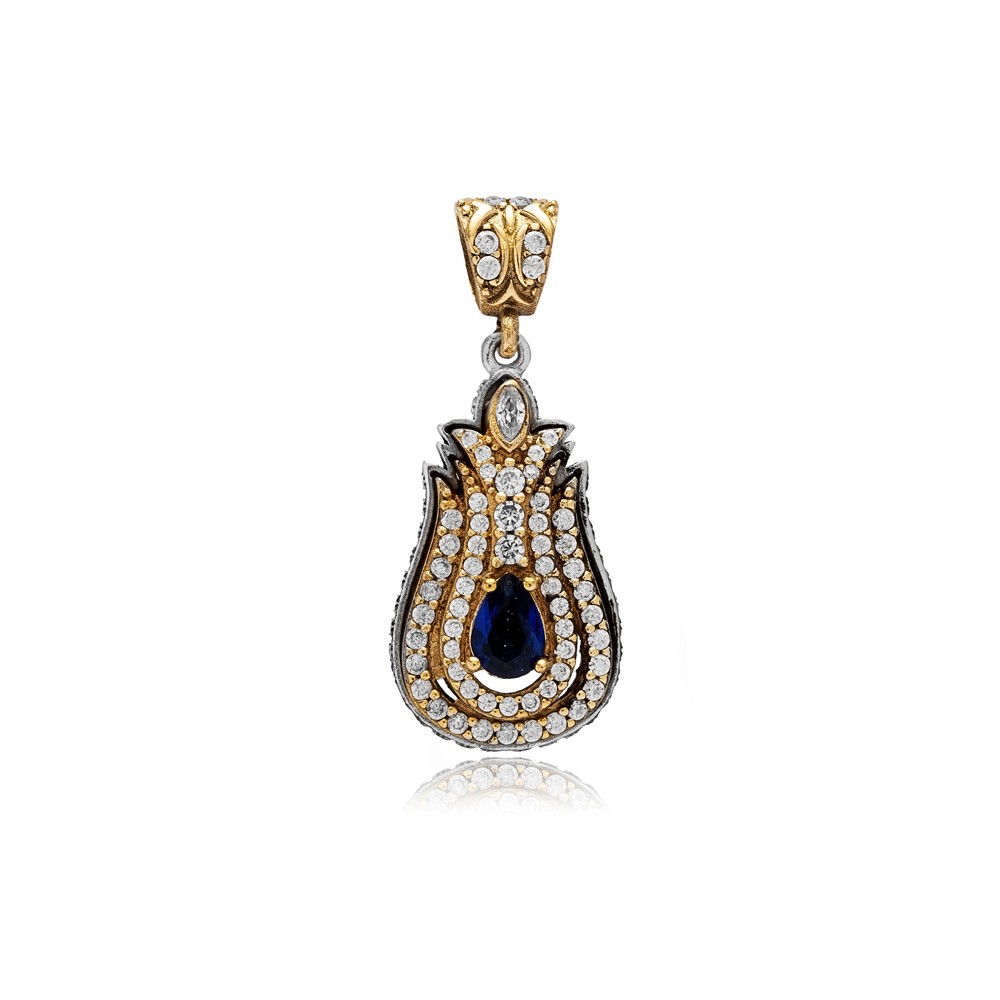 Sapphire CZ Tulip Design Authentic Pendant