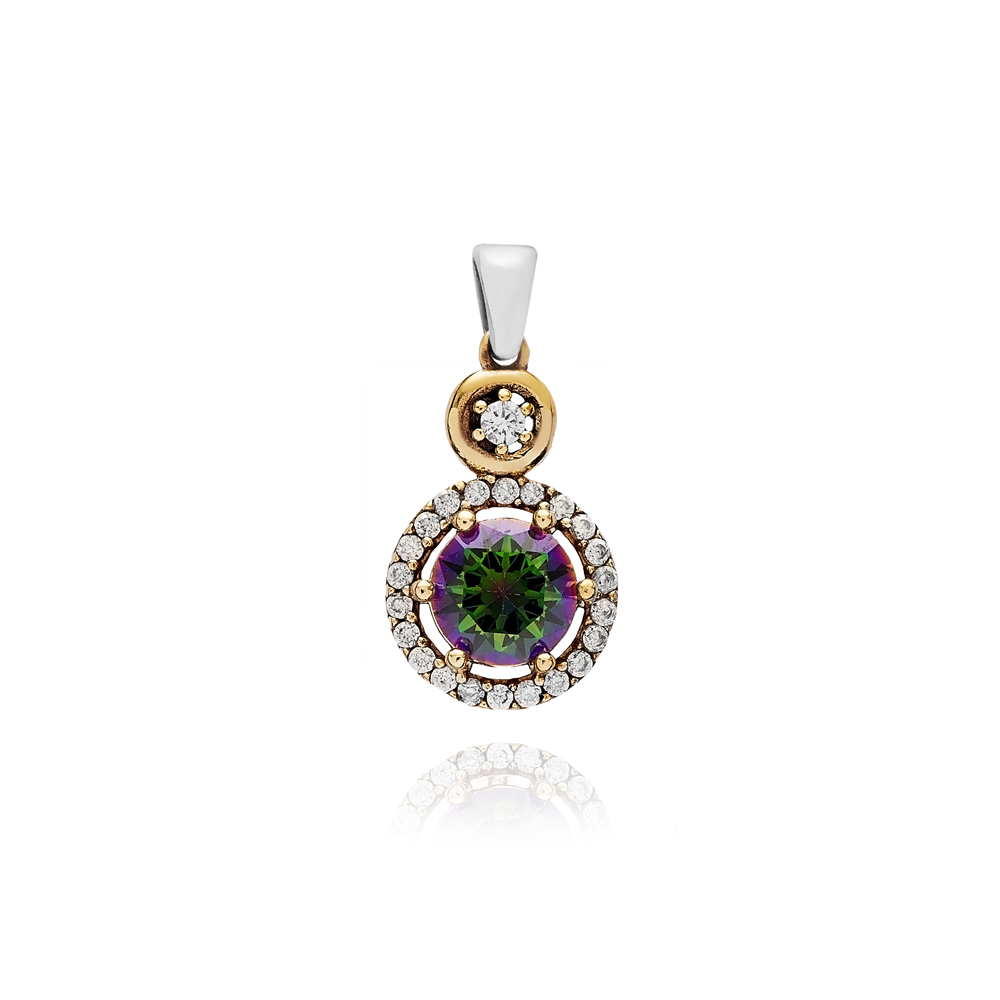 Mystic Topaz CZ Round Design Authentic Pendant