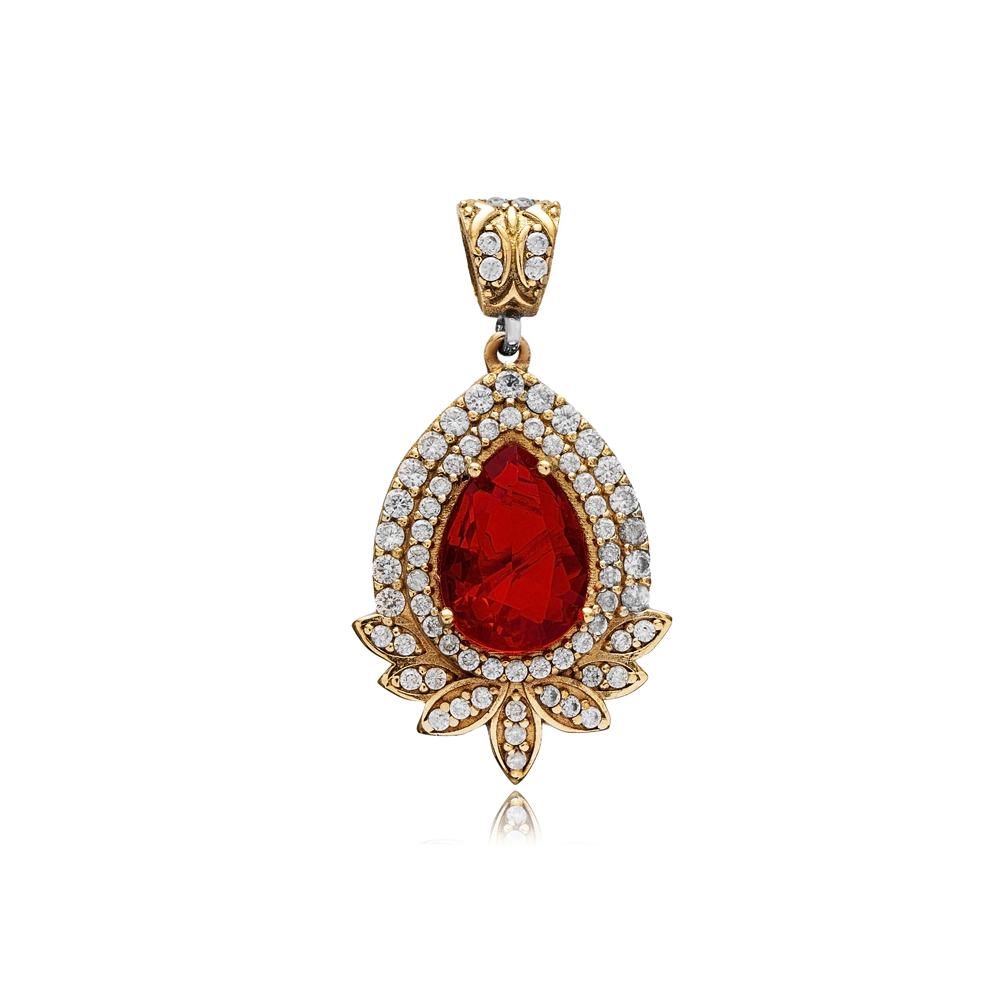 Garnet CZ Round Design Authentic Pendant