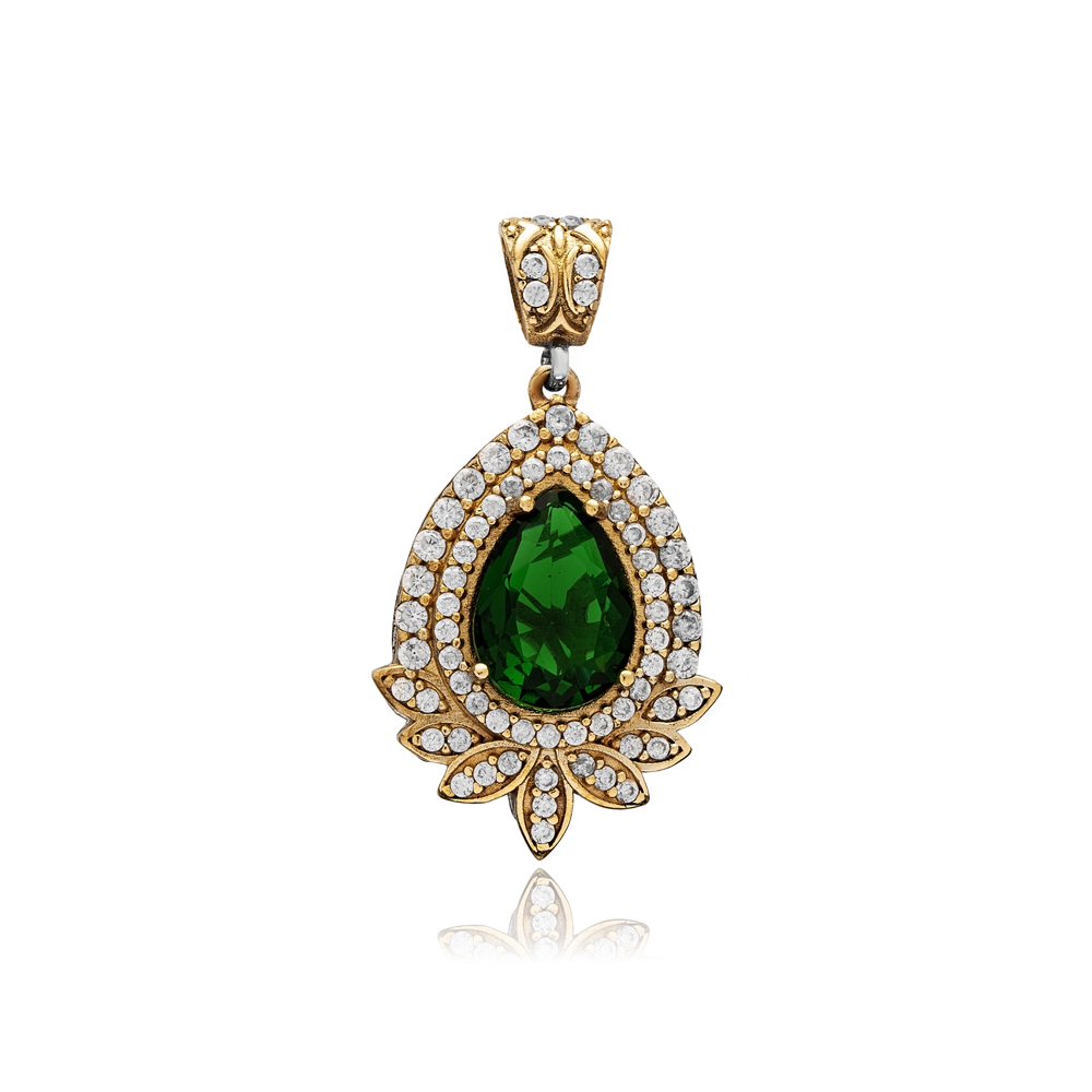 Emerald CZ Round Design Authentic Pendant