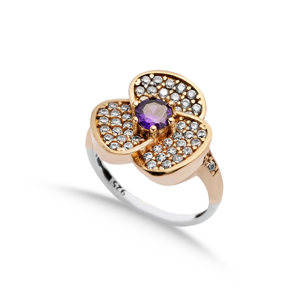 Amethyst CZ Flower Ottoman Silver Authentic Ring
