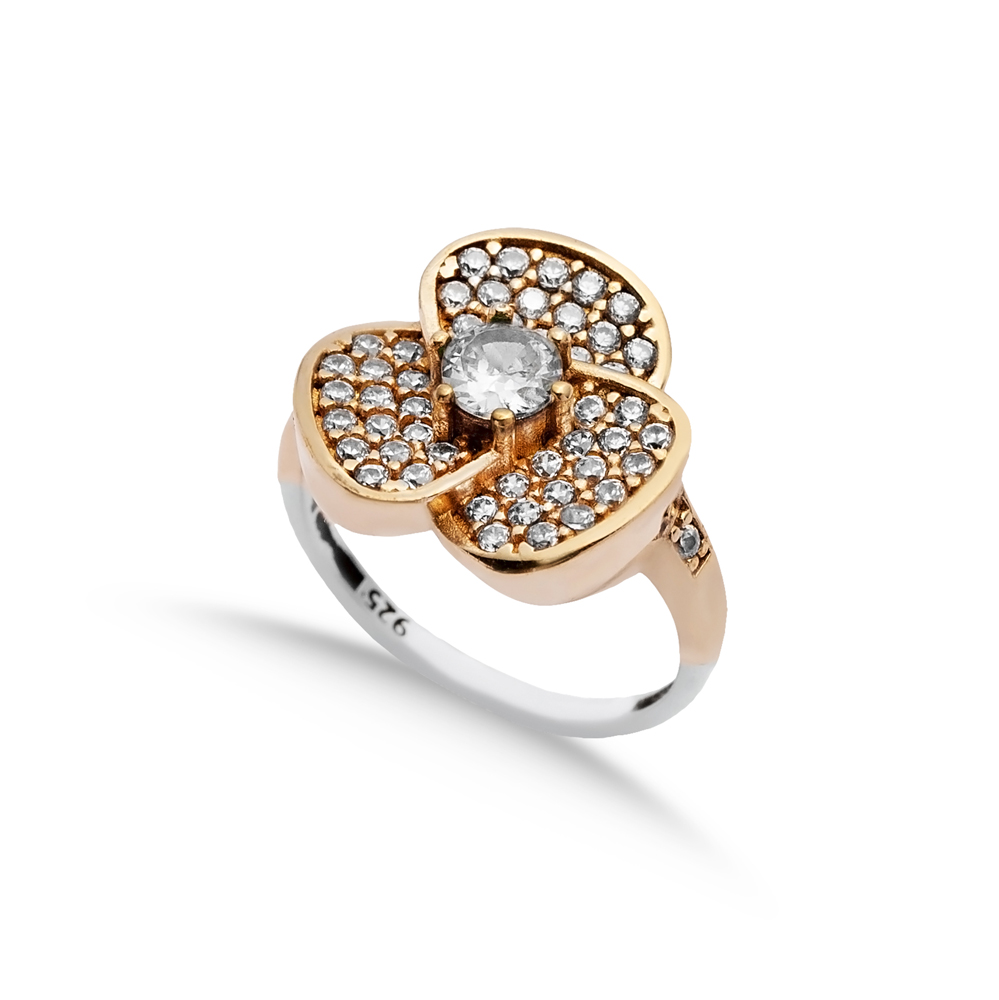 Clear CZ Flower Ottoman Silver Authentic Ring