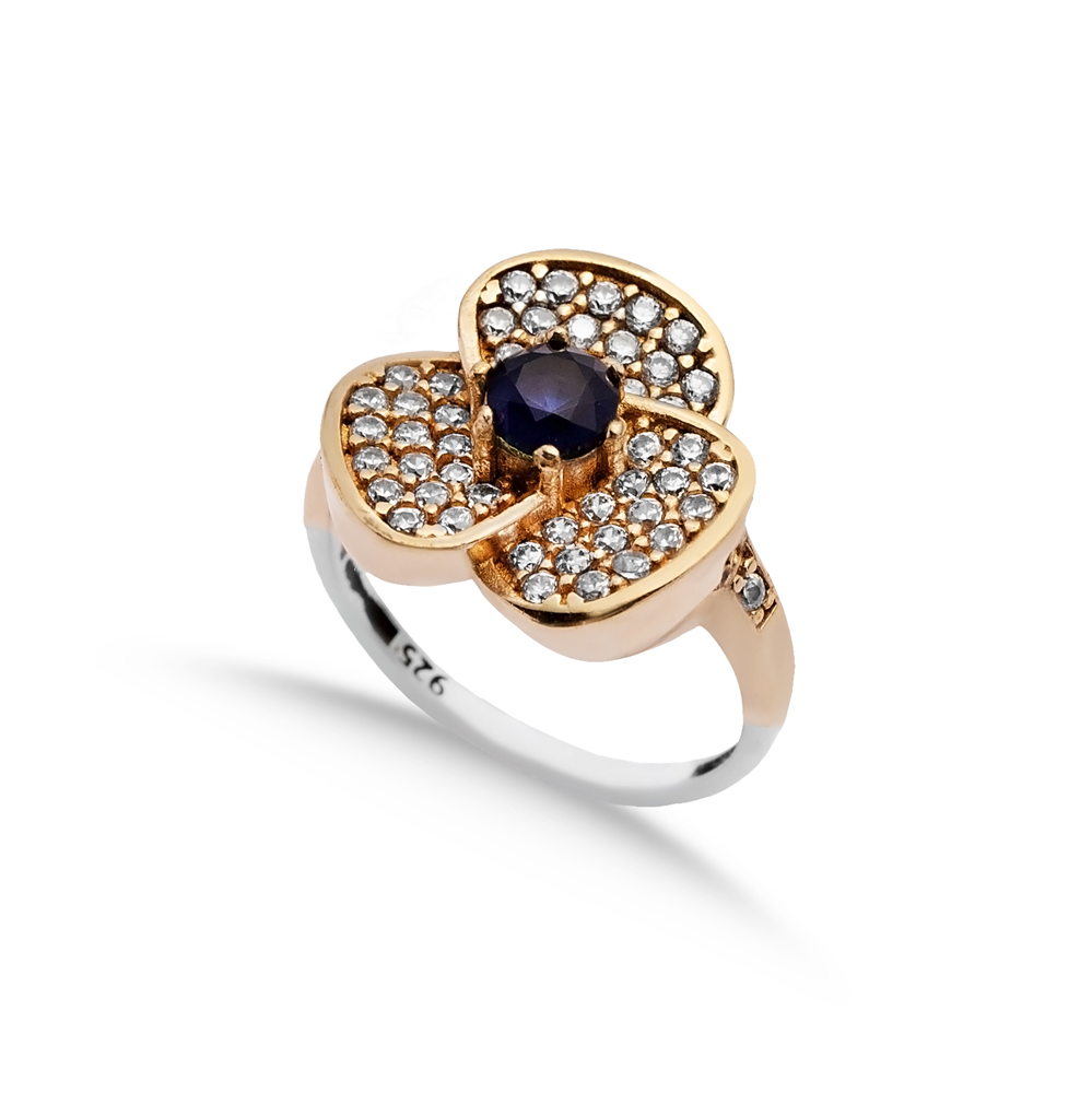 Sapphire CZ Flower Ottoman Silver Authentic Ring