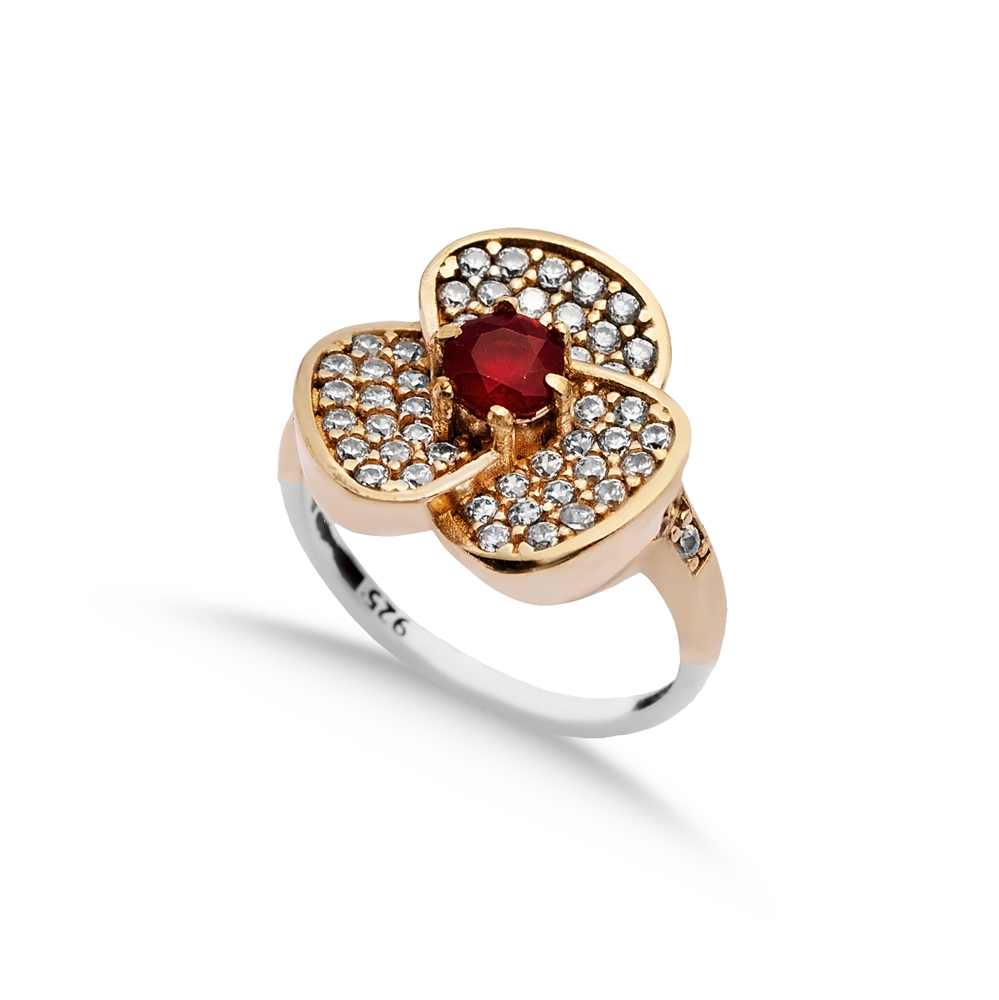 Garnet CZ Flower Ottoman Silver Authentic Ring