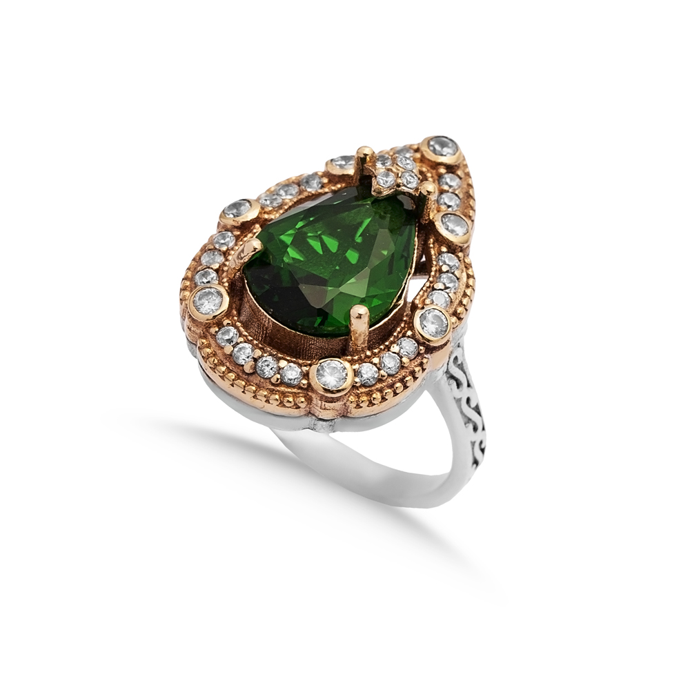 Emerald CZ Pear Ottoman Authentic Ring