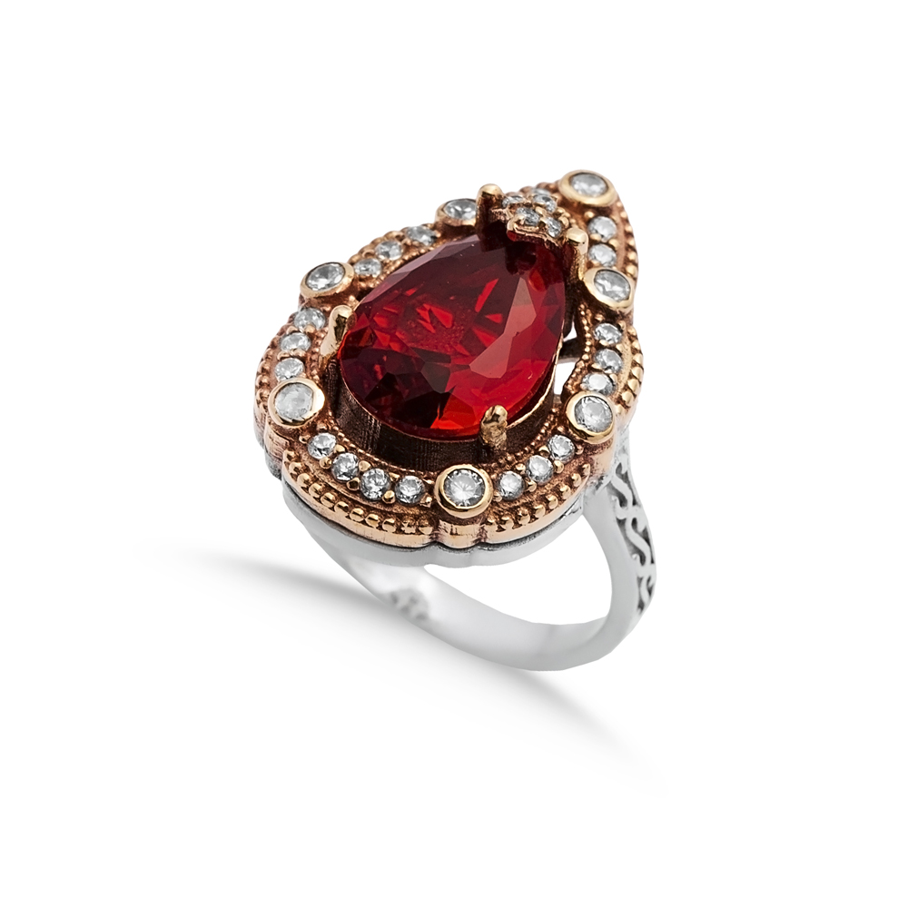 Garnet CZ Pear Ottoman Authentic Ring